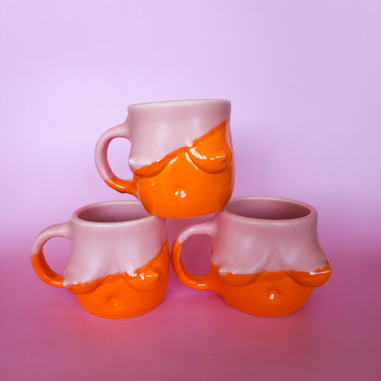 Pink + orange boob mug