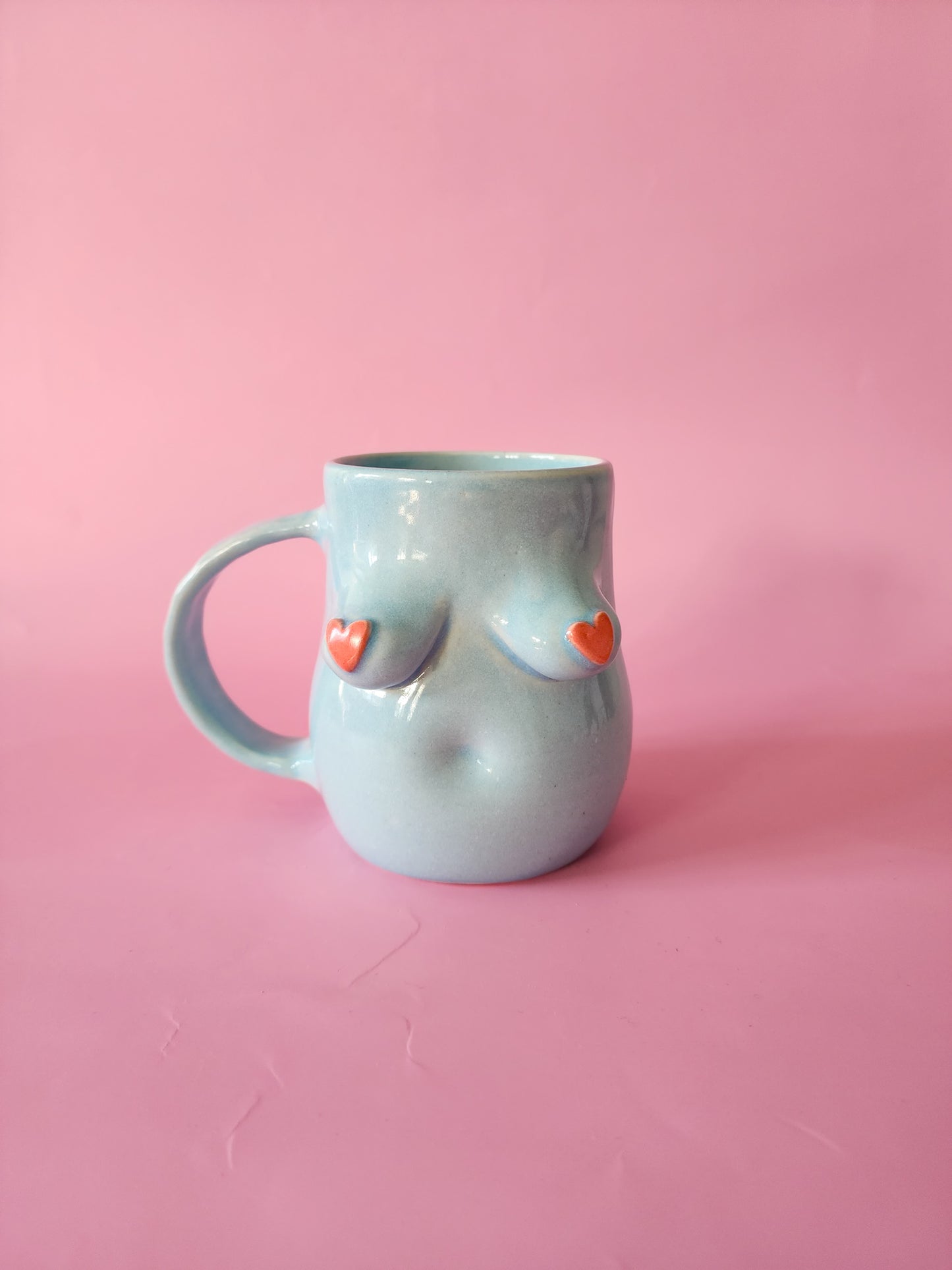 Boob mug - blue + pink hearts
