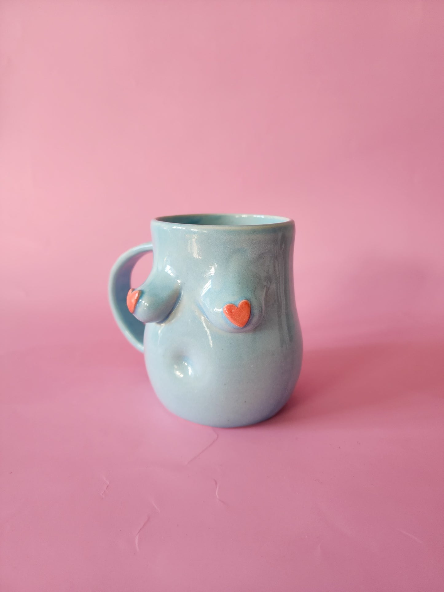 Boob mug - blue + pink hearts
