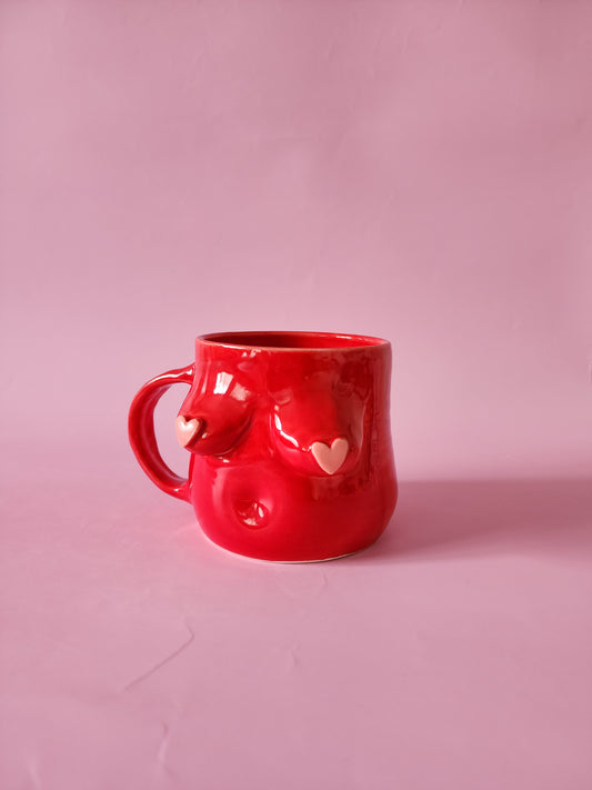 Boob mug - red + pink hearts