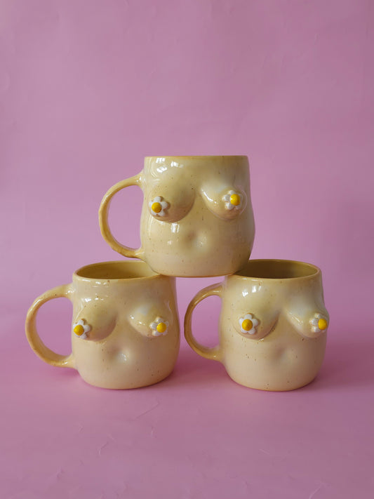 Boob mug - speckle + daisies