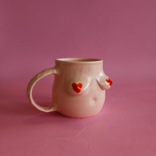 Pink boob mug with hearts (A)