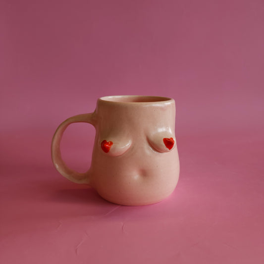 Pink boob mug with hearts (D)