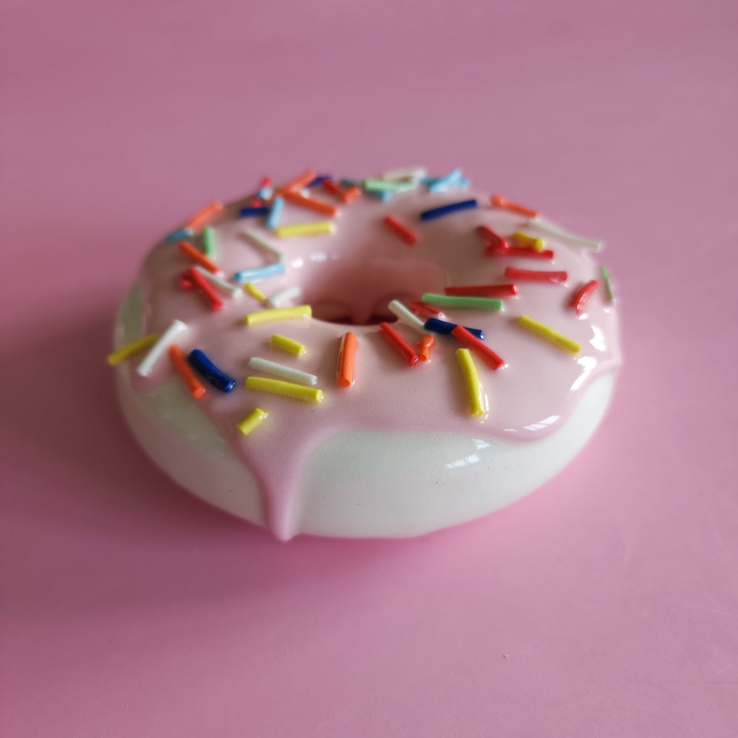 Ceramic doughnut with rainbow sprinkles