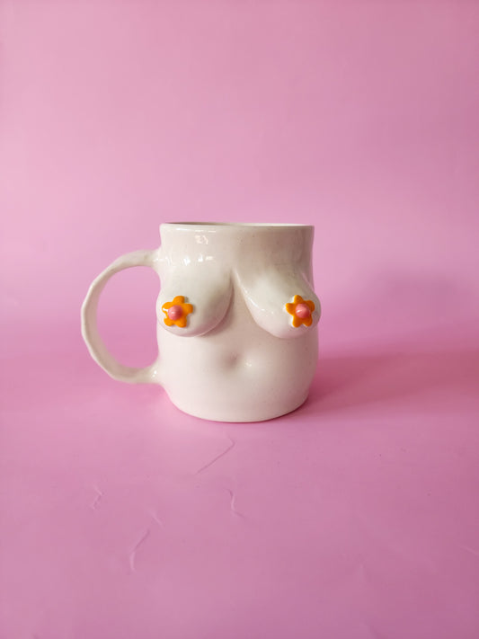 Boob mug - Orange Daisies