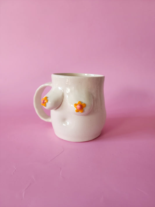 Boob mug - Orange Daisies