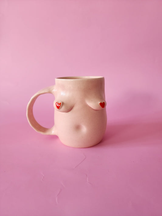 Boob mug - Pink + red hearts