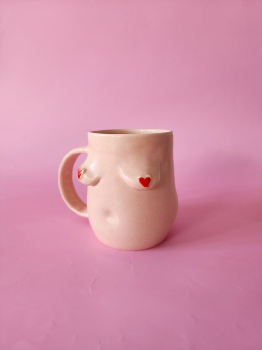 Boob mug - Pink + red hearts