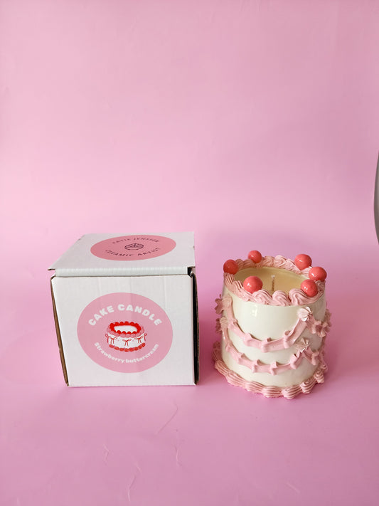 Ceramic cake candle large - strawberry buttercream