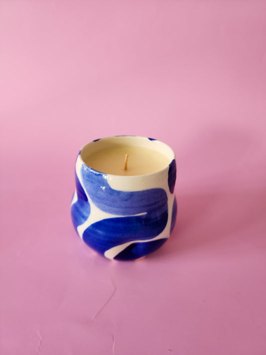 Ceramic candle - Vanilla bean - blue squiggle