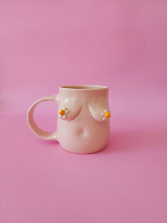 Boob mug - pink + daisies