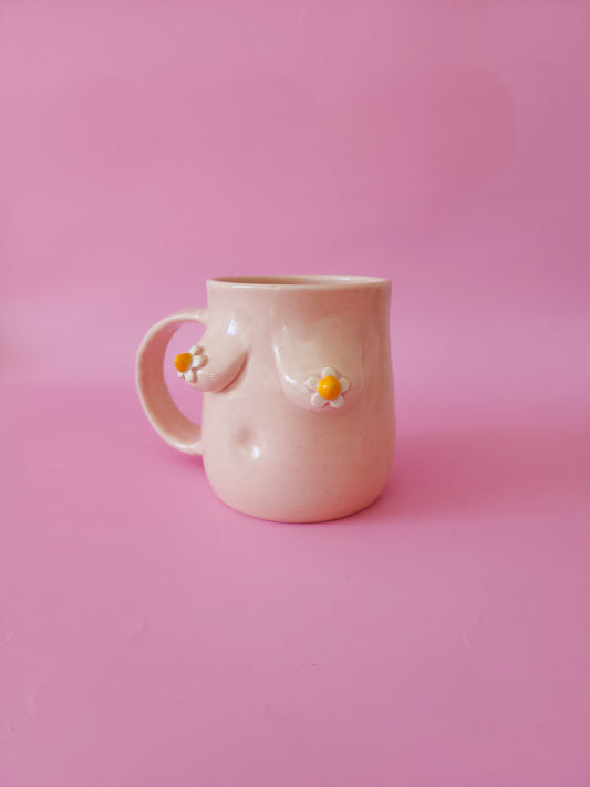 Boob mug - pink + daisies
