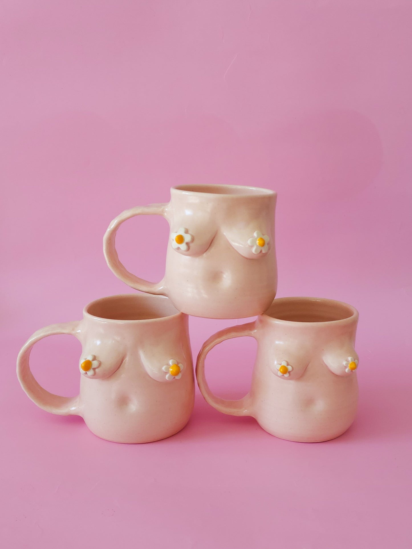 Boob mug - pink + daisies