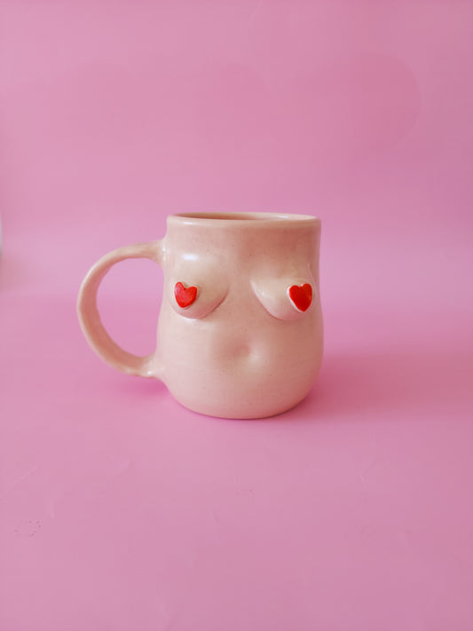 Boob mug - pink + red hearts