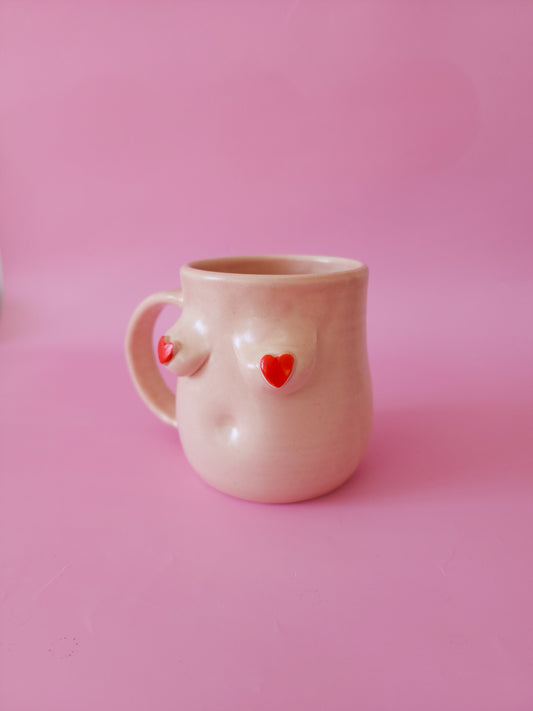 Boob mug - pink + red hearts