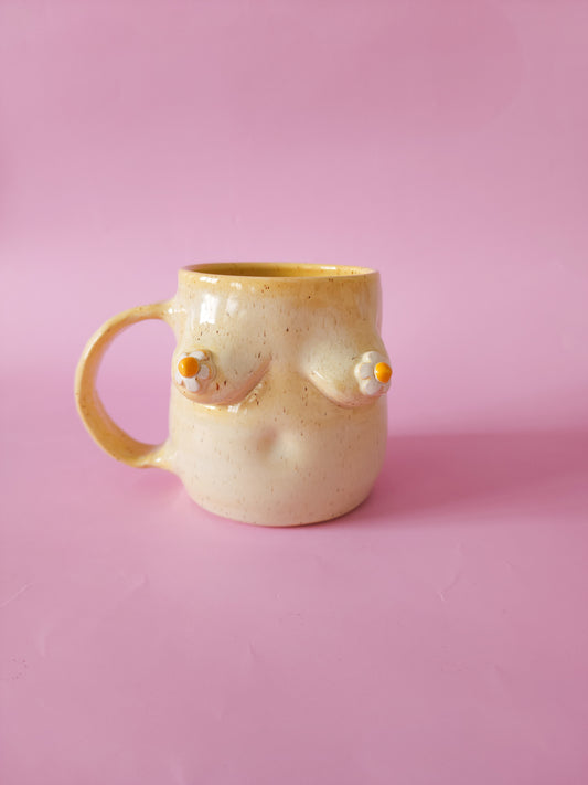 Boob mug - speckle + daisies