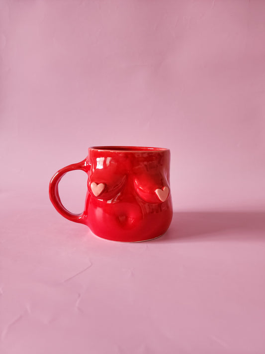 Boob mug - red + pink hearts