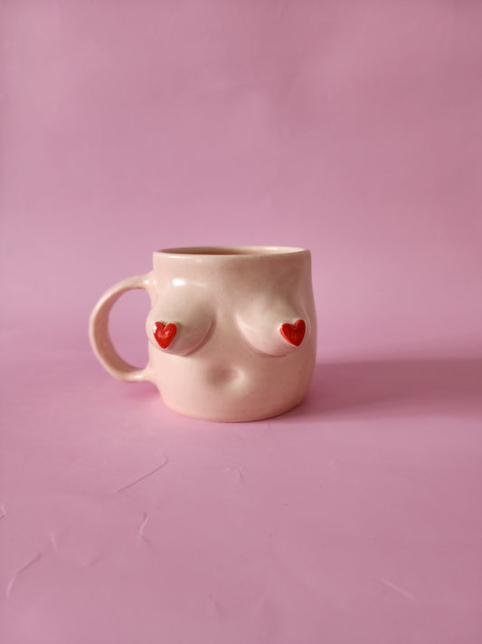 Boob mug - pink + red hearts