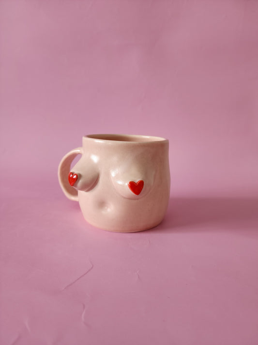 Boob mug - pink + red hearts