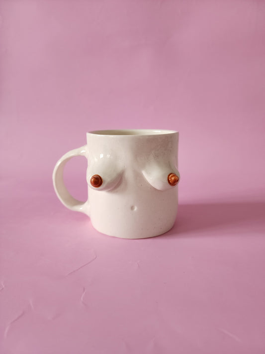 Boob mug - white + brown nipples