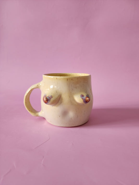 Boob mug - speckled + brown heart nipples