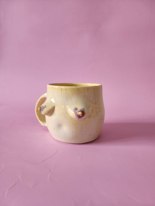 Boob mug - speckled + brown heart nipples