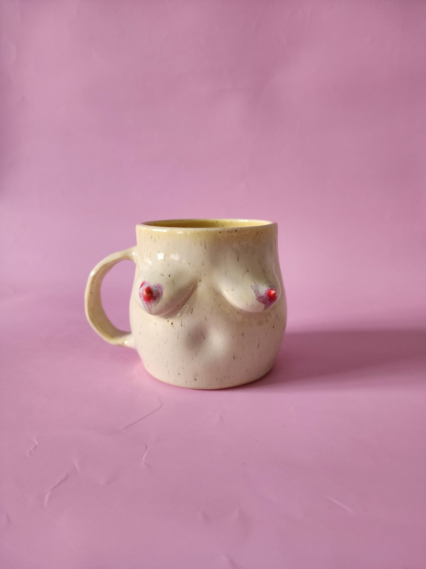 Boob mug - speckled + red heart nipples