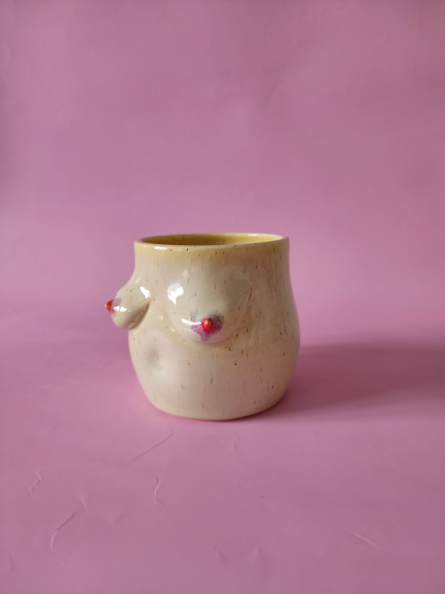 Boob mug - speckled + red heart nipples