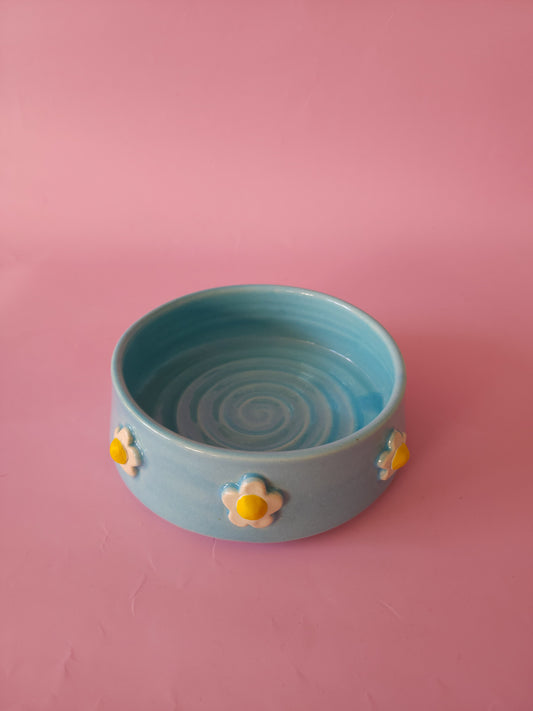 Blue daisy dog bowl
