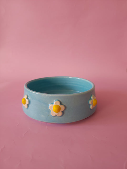 Blue daisy dog bowl