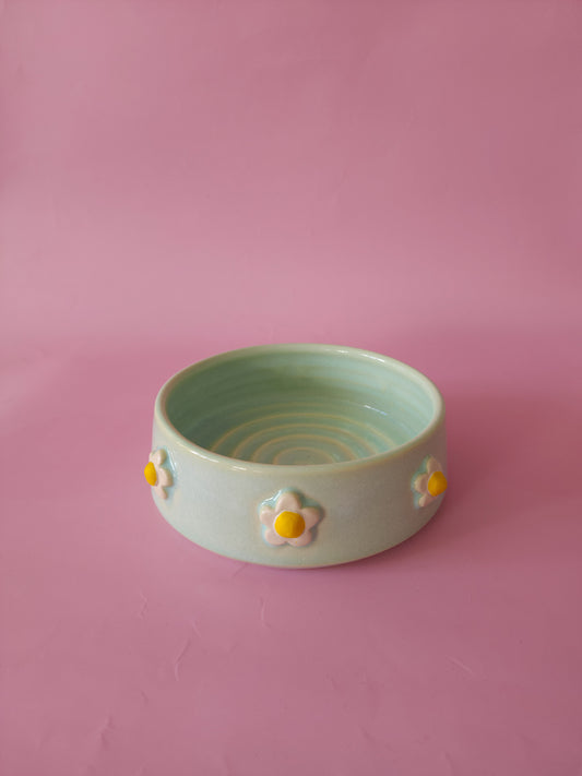 Mint green daisy dog bowl
