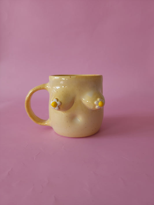 Boob mug - speckle + daisies