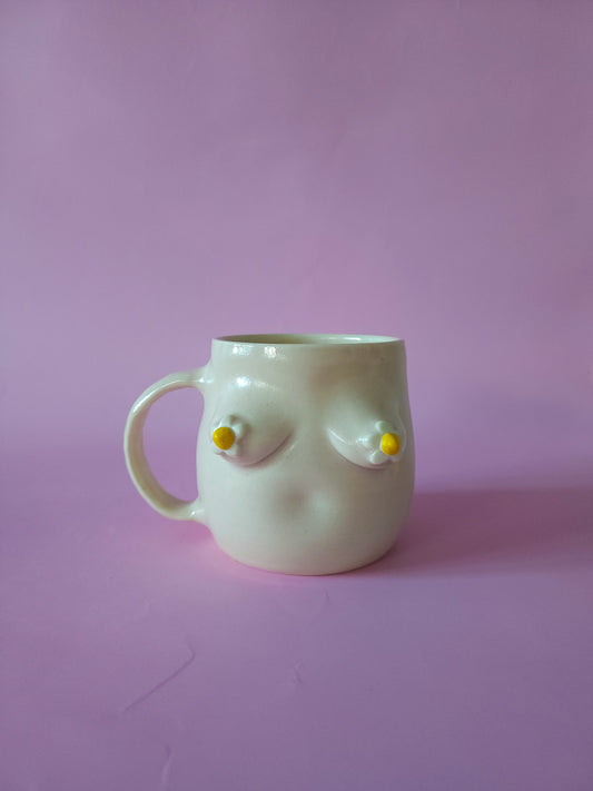 Boob mug - pink + daisies