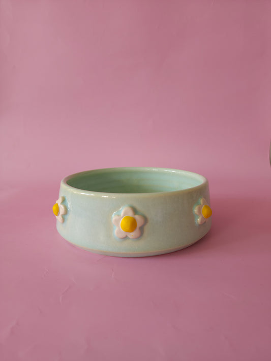 Mint green daisy dog bowl