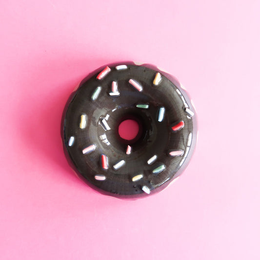 Ceramic chocolate doughnut with rainbow sprinkles